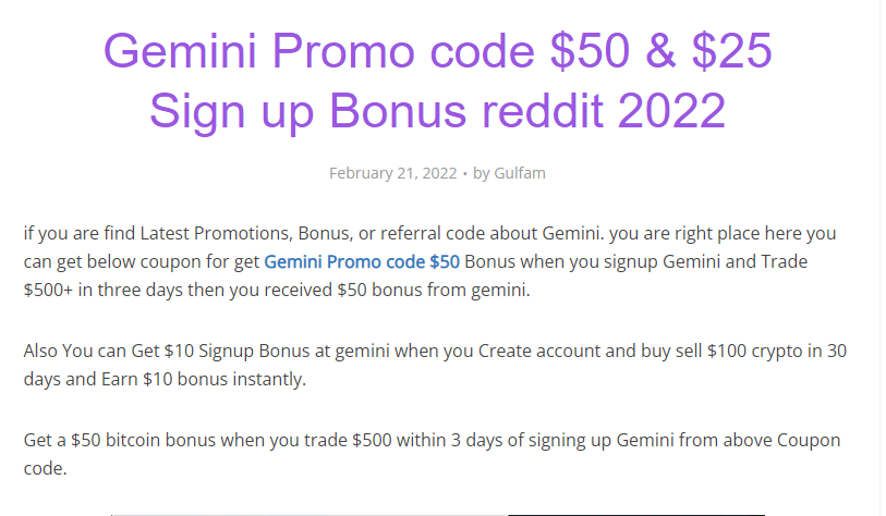 Gemini Promo code